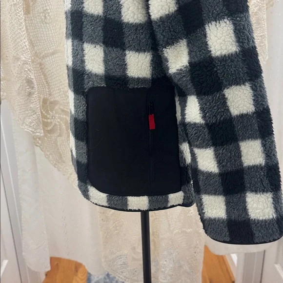 Talbots Black and White Checkered Sherpa Full Zip Jacket - Picture 6 of 10